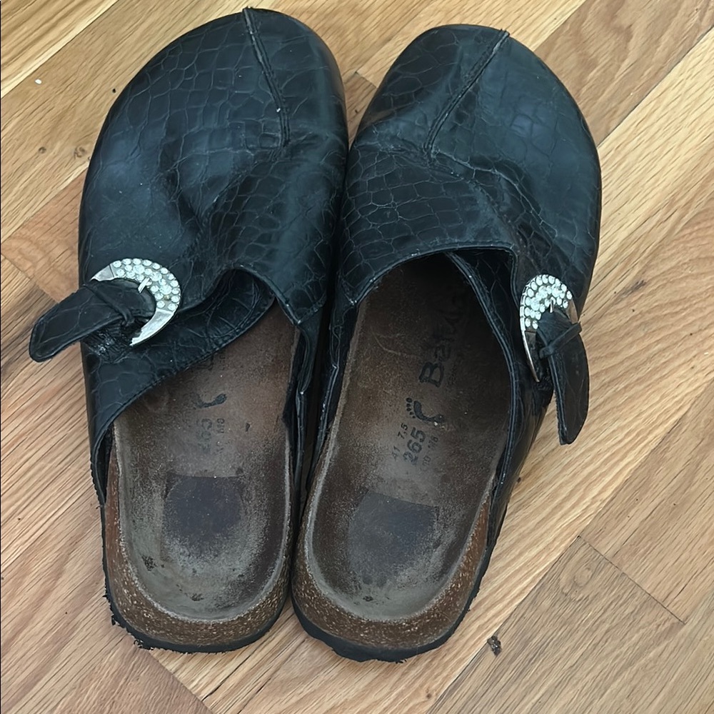 Black Mules with Decorative Buckle